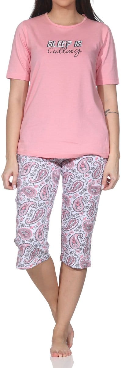 Normann dames capri pyjama korte mouw met frontprint & paisley ook in grote maten