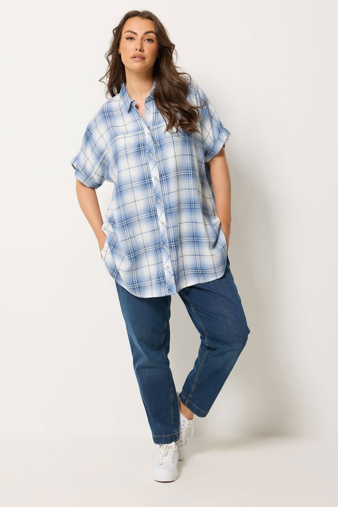Yours Blauw Geruit Overhemd Size 66-68