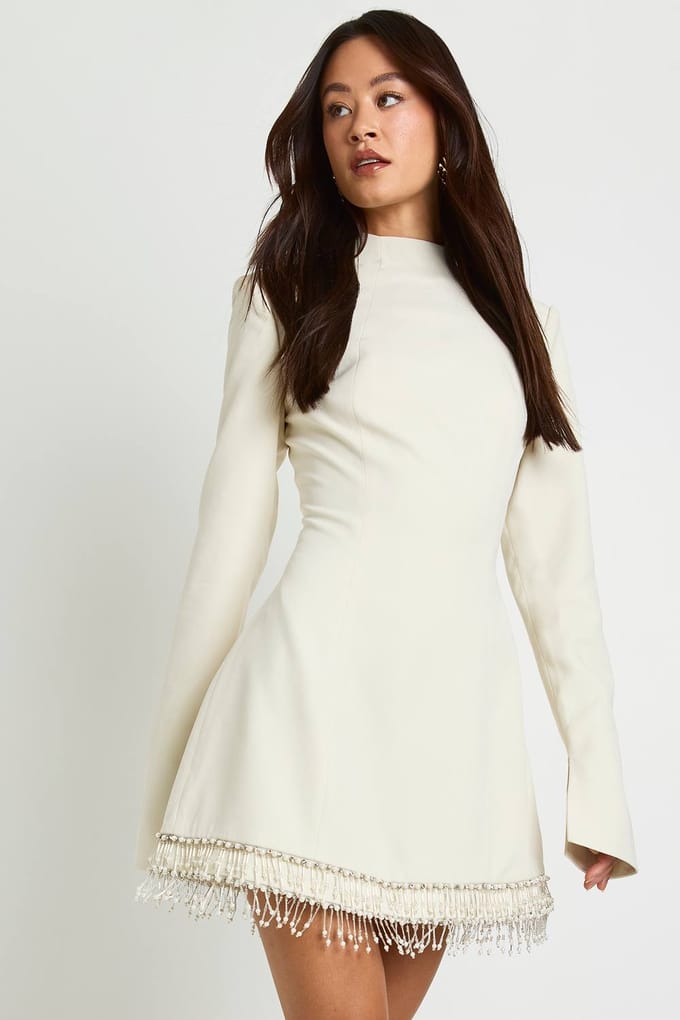 boohoo Dames Lang Gegroeid Op Nek Getailleerde Zoom Shift | Creme | Maat: 40