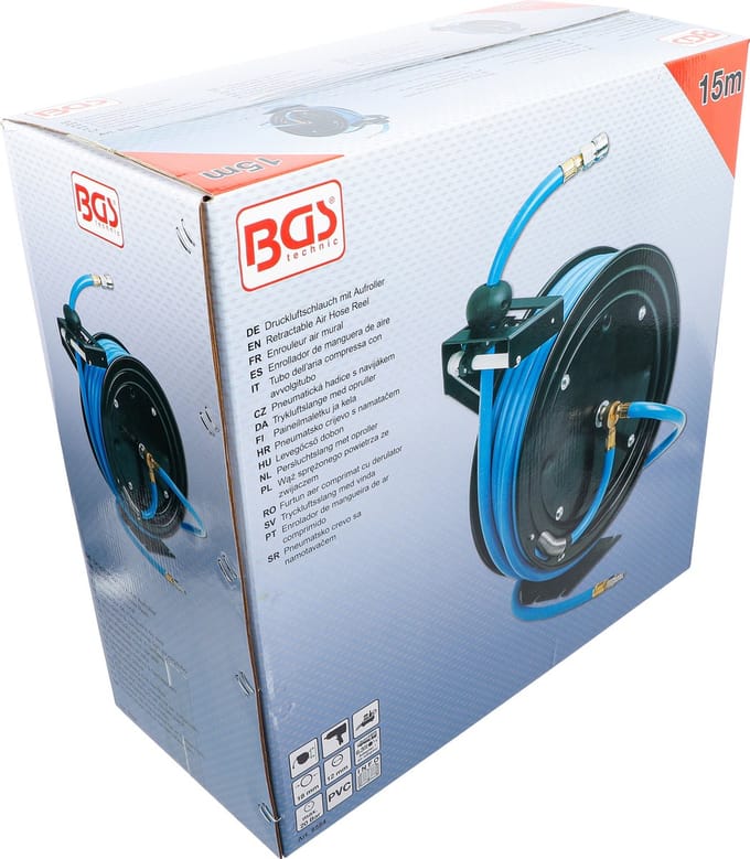 BGS - Luchtslang op haspel - 15 meter (3/8) -  Automatisch oprolsysteem
