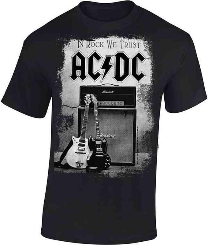 AC/DC Heren Tshirt -S- In Rock We Trust Zwart