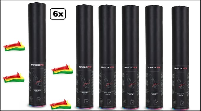 6x Confetti shooter rood/geel/groen 28 cm - Papier - Magic FX