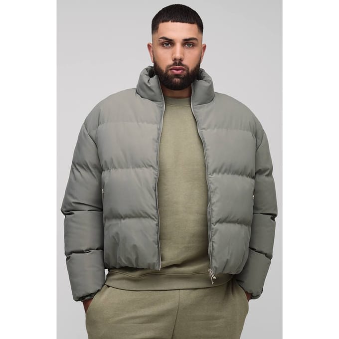 Plus Men's Boxy Fit Funnel Neck Pufferjas | Grey | Size 3XL
