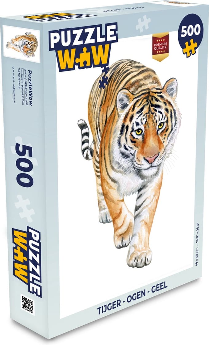 Puzzel Tijger - Ogen - Geel - Legpuzzel - Puzzel 500 stukjes