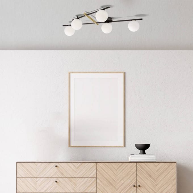 miloox by Sforzin Kika plafondlamp, 5-lamps, zwart/wit, metaal, glas