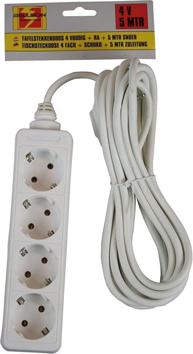 Benson Stekkerdoos - 2x - 4 stopcontacten - wit - randaarde - 5 meter snoer