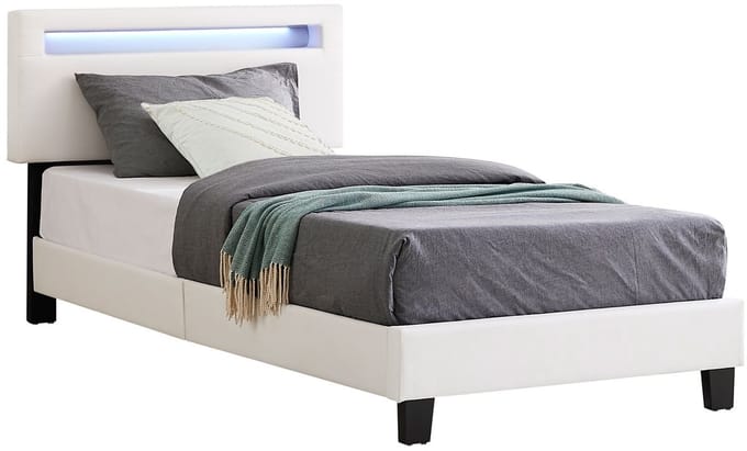 Gestoffeerd bed BENITO 90x200 cm, led-verlichting, wit kunstleer