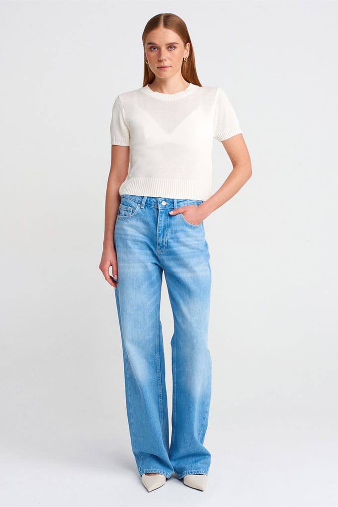 Hoge taille wijde pijpen katoen denim jeans