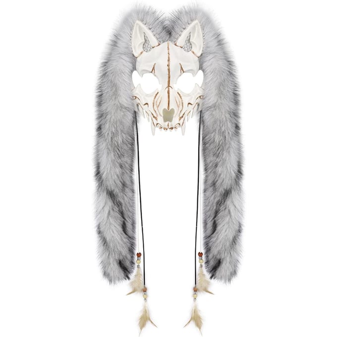 Nepbont Bont Weerwolf Masker Viking Kostuum Accessoire Voor Carnaval Cosplay Themafeesten white