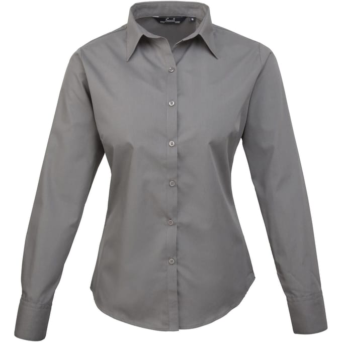 Premier Dames/Dames Popeline Blouse met Lange Mouwen (Donkergrijs)