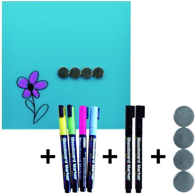 DESQ® Magnetisch Glasbord - Set PRO - 35x35 cm - Aqua Blauw