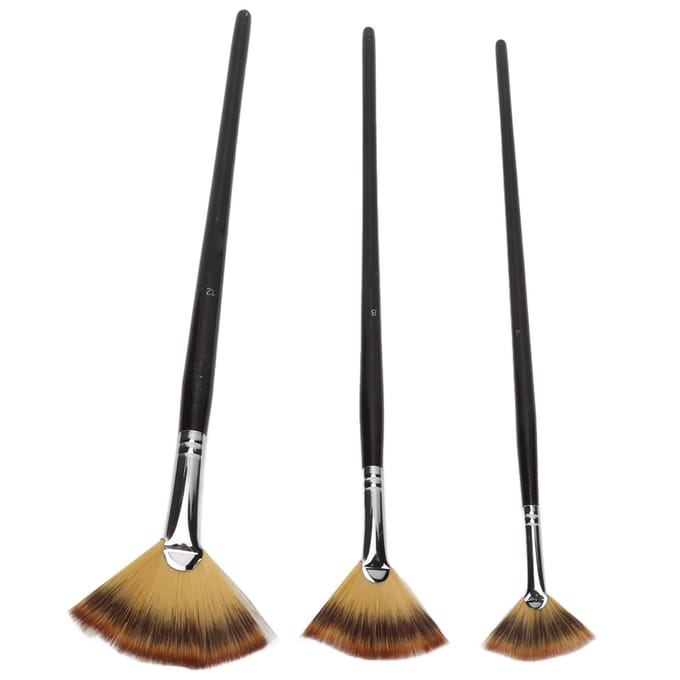 3 Stuks Fan Verfkwast Set Lange Steel Zachte Haren Goede Taaiheid Fanvormige Nylon Haar Verfkwast black