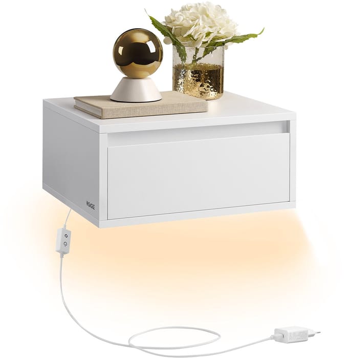 VASAGLE - Nachtkastje - 3 Lichtkleuren - Wandplank met Lade
