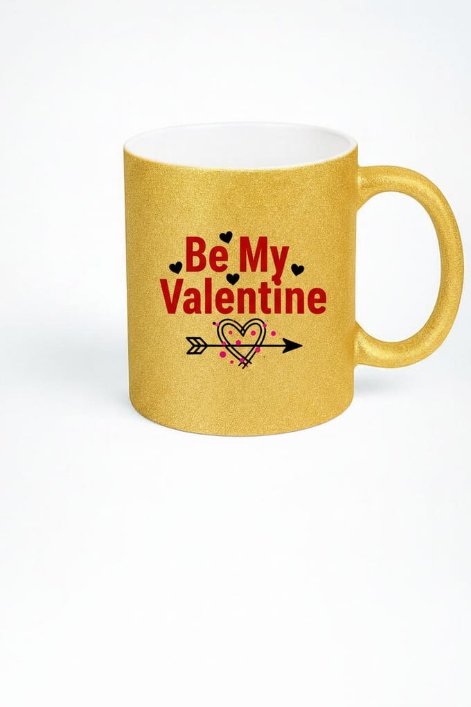 Gouden Glitter 'Be My Valentine' Valentijn Mok - Romantisch Cadeau Hart Design