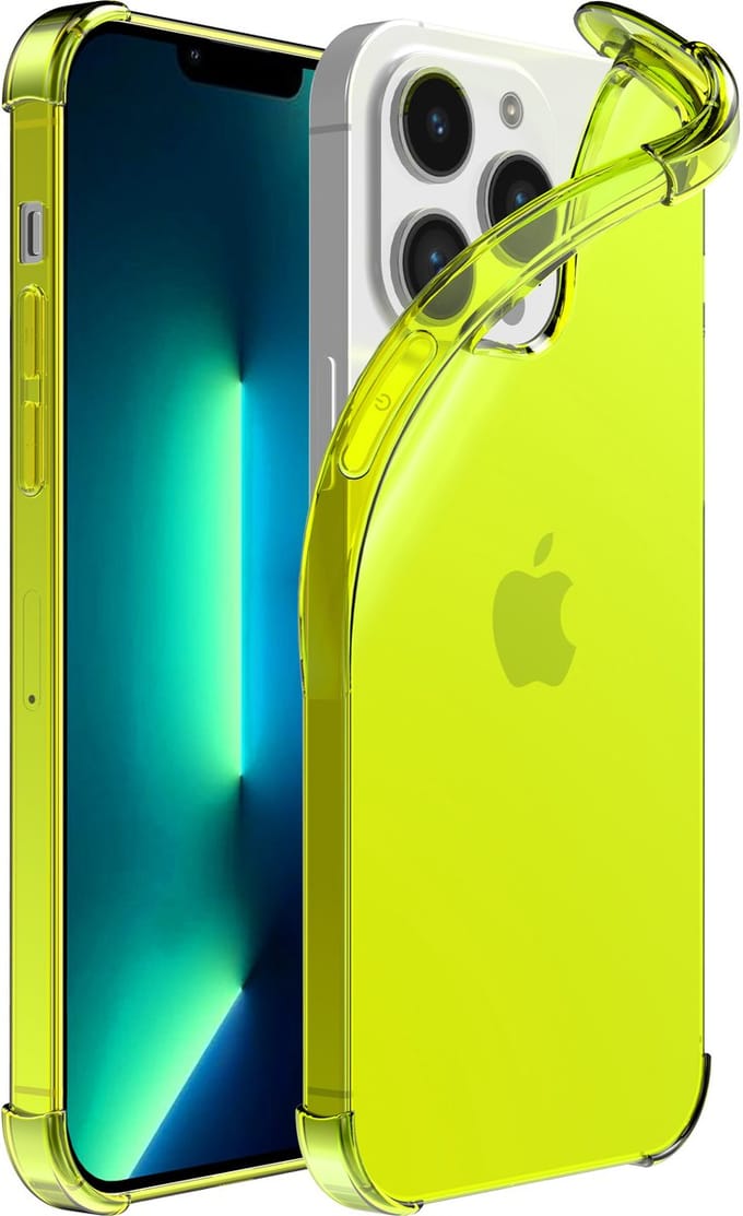 Smartphonica iPhone 13 Pro Max transparant shockproof siliconen hoesje met stootrand - Neon Geel geschikt voor iPhone 13 Pro Max