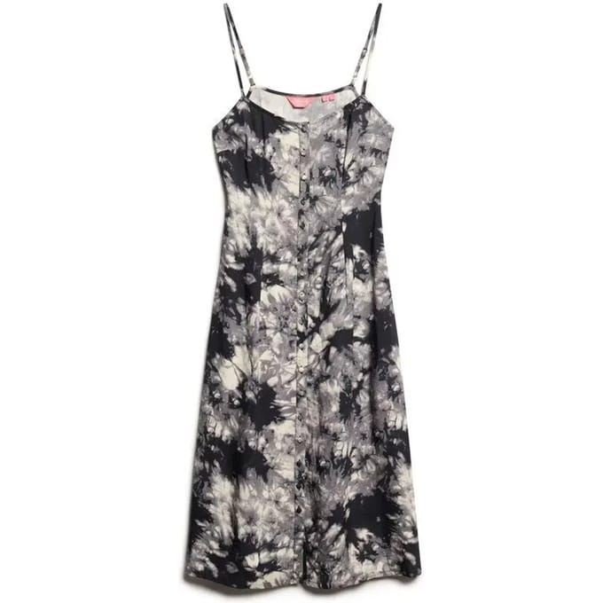 Superdry - Cami midi-jurk met knoopsluiting en print - Dames - Jurken