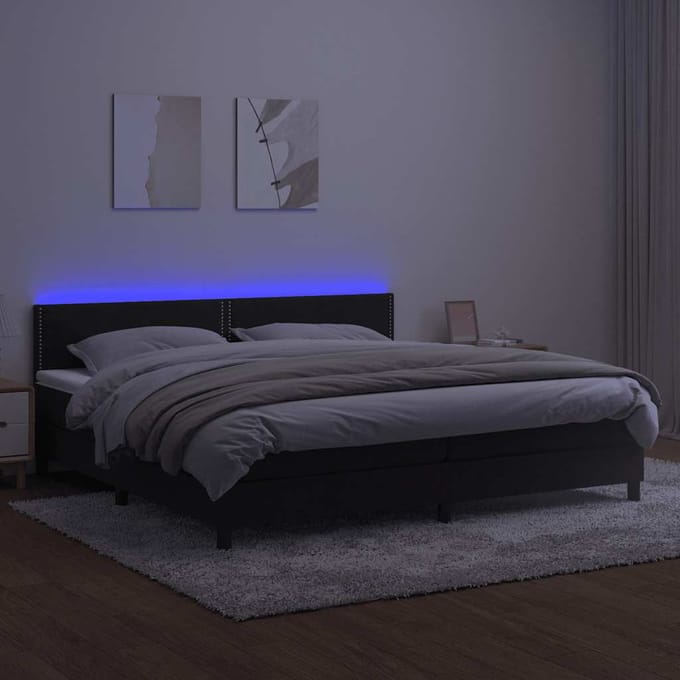 vidaXL - Boxspring - met - matras - en - LED - fluweel - zwart - 200x200 - cm