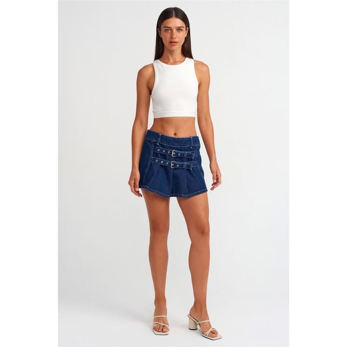 Gesmokt Katoenen Denim Minirok