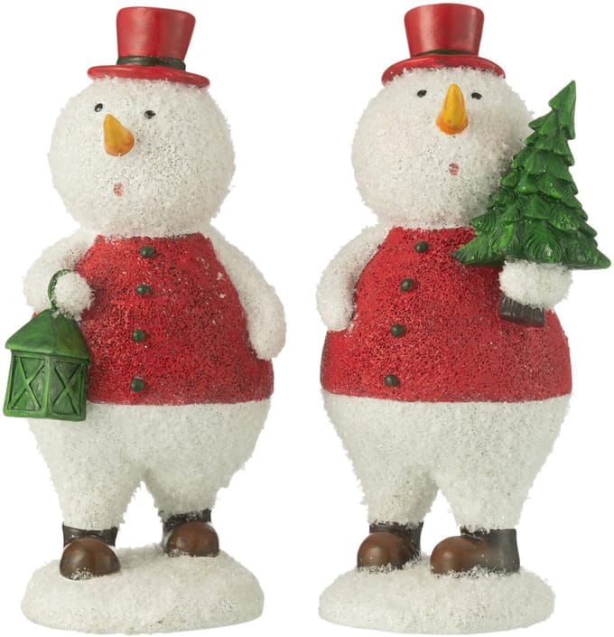J-Line decoratie Sneeuwman Boom + Lantaarn - polyresin - mix - large - 2 stuks