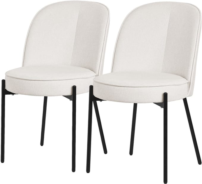 ML-Design beige ronde eetkamerstoelen set van 2 gestoffeerde keukenstoelen comfortabel ergonomisch zachte polyester zitting hoge rugleuning metalen poot modern scandinavisch luxe design woonkamer eethoek keuken stoelen elegant minimalistisch