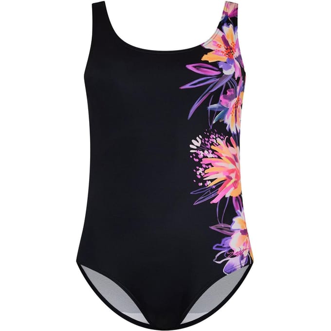 Zoggs Dames Bloemen Scoopback Eintepiece Badpak (Zwart)