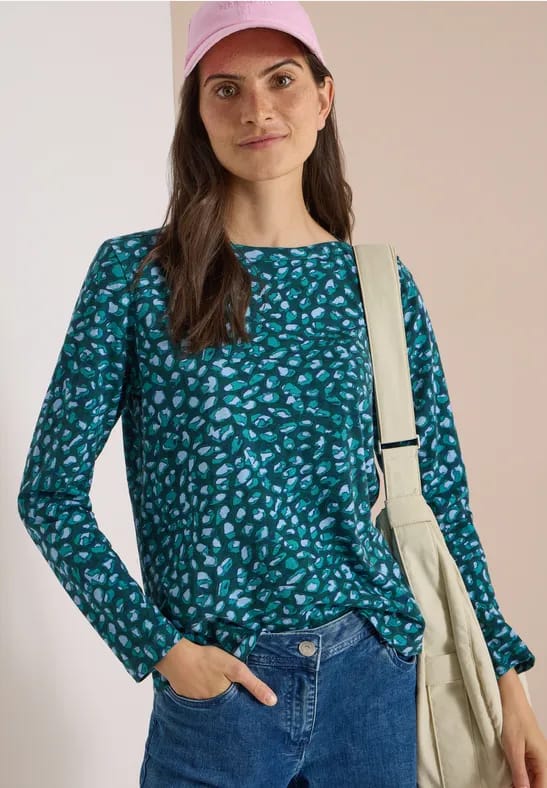 Shirt met boothals en patchworkpatroon