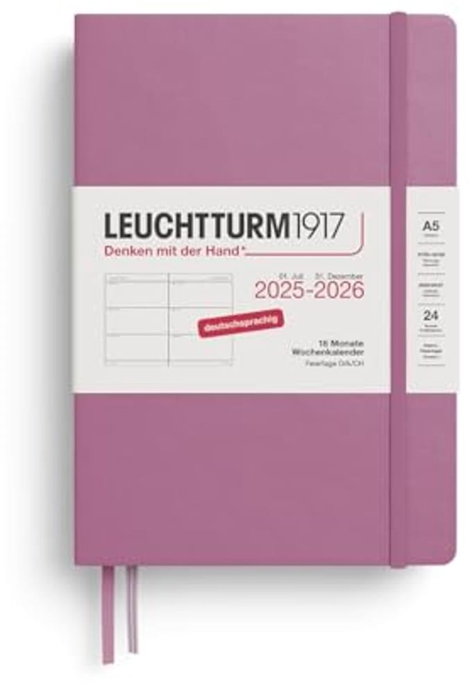 Weekkalender Medium (A5) 2026 - 18 maanden Planner met Hardcover - Dusty Rose