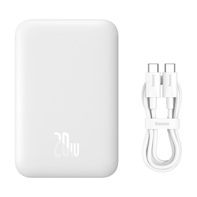 Draadloze Externe Batterij Baseus Magnetic Mini, 6000mAh, 20W, PD + FQI, 1 x QI - 1 x USB-C, Wit P10059002223-00