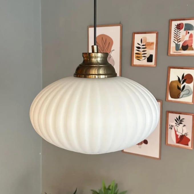 Bamyum Elegant Glazen Enkele Kroonluchter Retro Wit Hanglamp