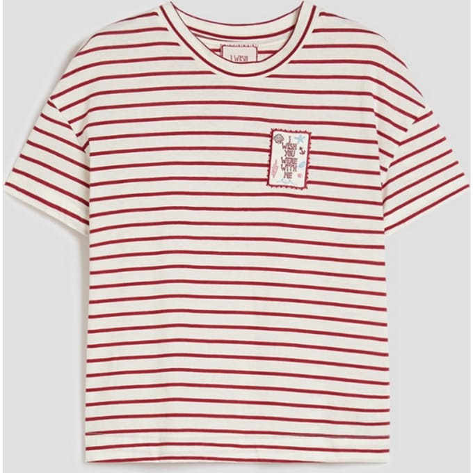 katoenen t-shirt met witte borduurwerk