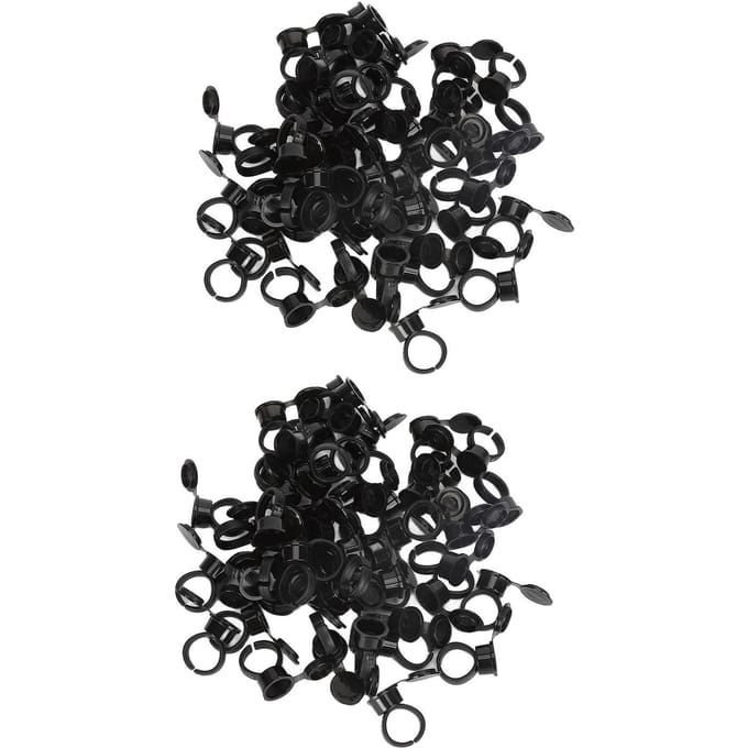 100 stuks Wegwerp Tattoo Inkt Ring Cup met Stofdeksel Microblading Pigment Ring Cup voor Wimper zwart