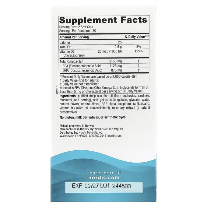Nordic Naturals, Ultimate Omega 2X met vitamine D3, citroensmaak, 60 softgels