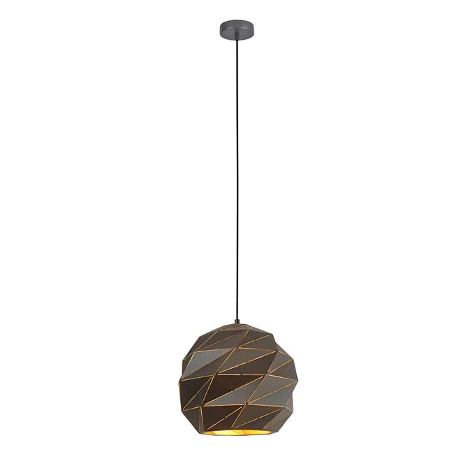 PALERMO Hanglamp PND-2424-1L-GR+GD - Modern Grijs Metaal E27