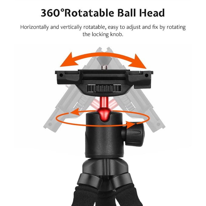 KINGJOY KT-500+BD-50 Flexibel Mini Octopus Statief Draaibare Balhoofd met Verstelbare Koude Schoen zwart