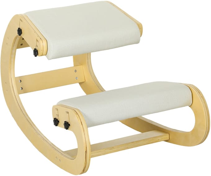 HOMCOM Knielende stoel - Berkenhout - 55x85x55cm - Crème