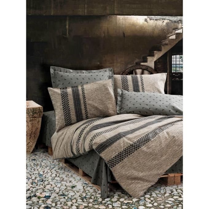 Parure de lit - 1 housse de couette 220 x 240 cm + 2 taies d'oreiller 60 x 60 cm - 100% coton renforcé - Brun
