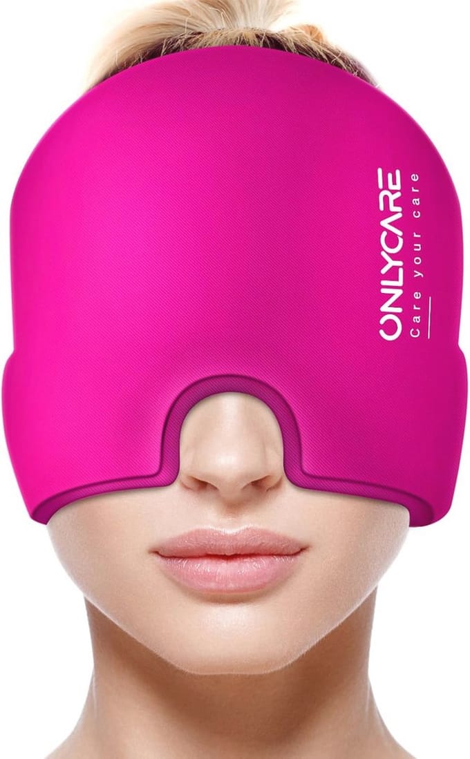Koelmuts voor Migraine en Hoofdpijn - Herbruikbaar Koelmasker in Rozerood