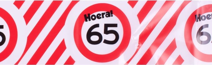 Afzetlint ''Hoera! 65'' - 65 jaar - 4 het moment! - 10 meter