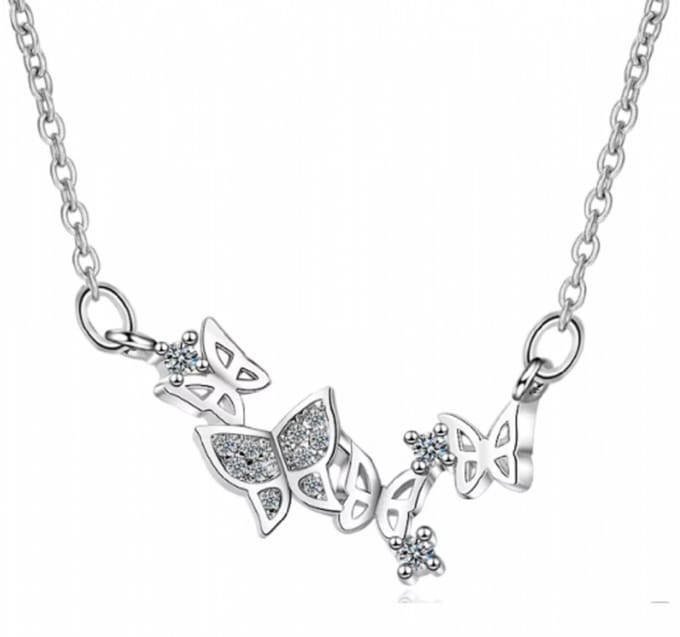 zilveren ketting met vier vlinder strass 44 cm
