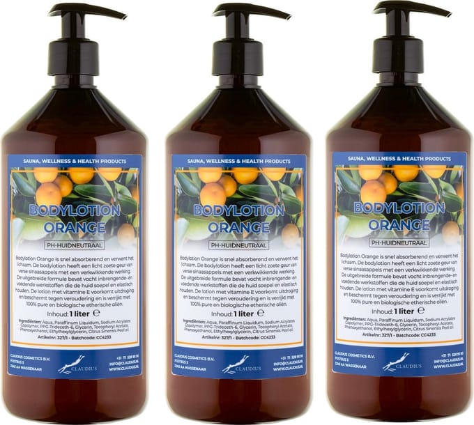 Bodylotion Orange 1 Liter - met gratis pomp - set van 3 stuks