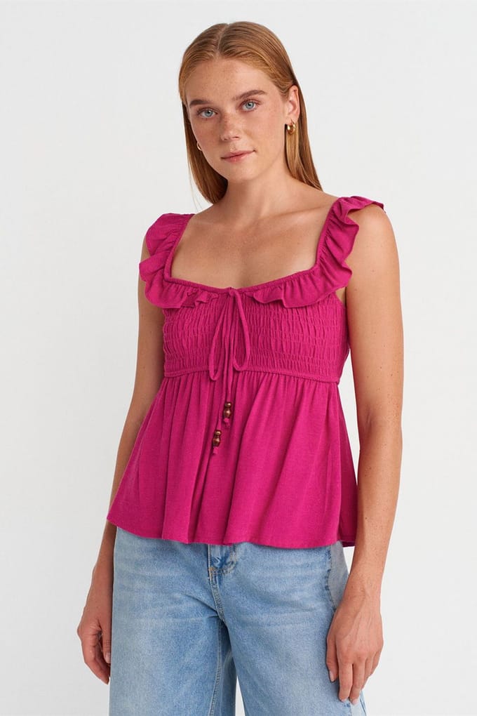 Mouwloze Blouse met Vierkante Hals en Strikvoorkant