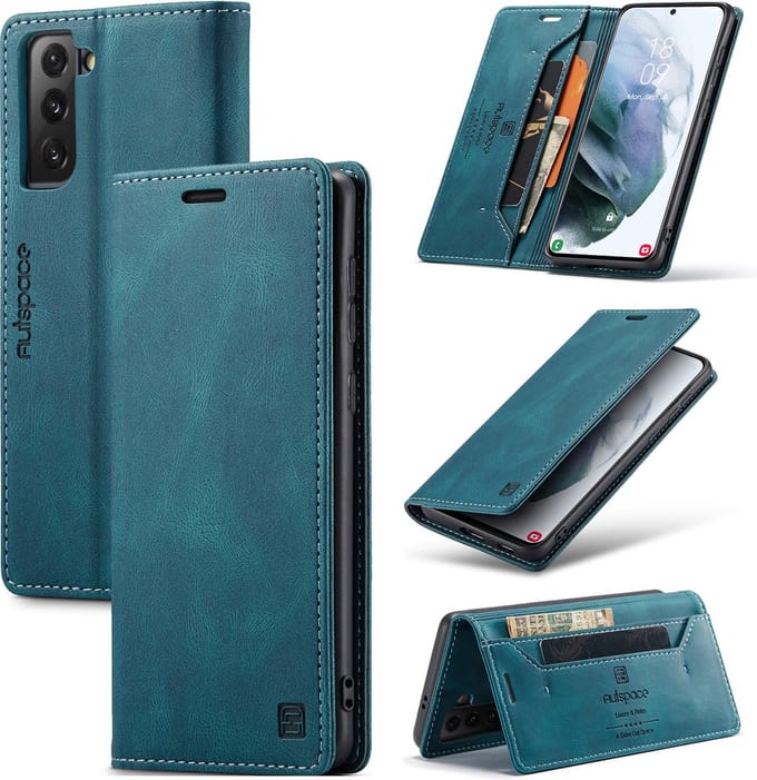Luxe Flip Case met RFID Bescherming Kaarthouder en Magneetsluiting voor Samsung Galaxy S21 Plus _ Blauw
