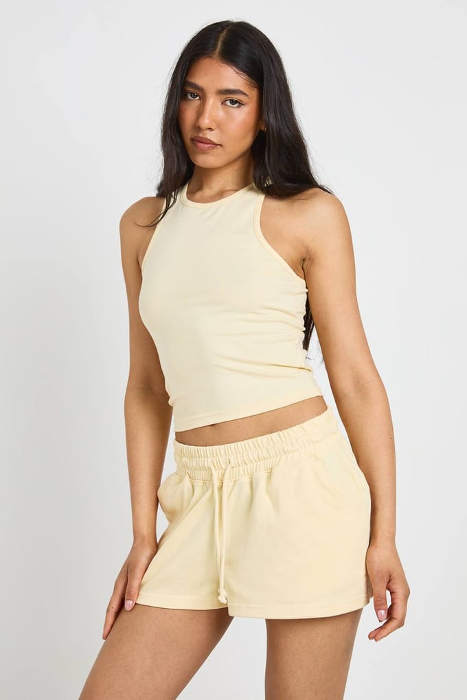 boohoo Dames Lang Racertop En Sweatshort Set | Citroen | Maat: Medium