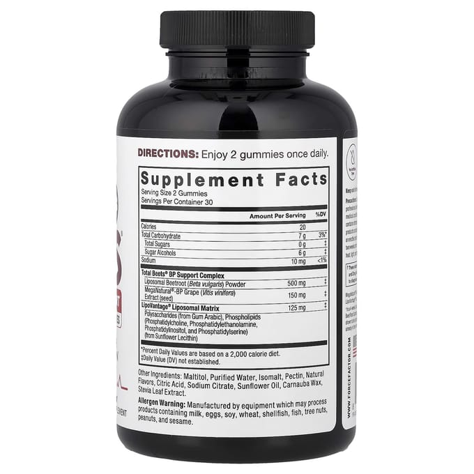 Force Factor, Total Beets® Gummies, Ondersteuning Bloeddruk, Bes, 60 Gummies