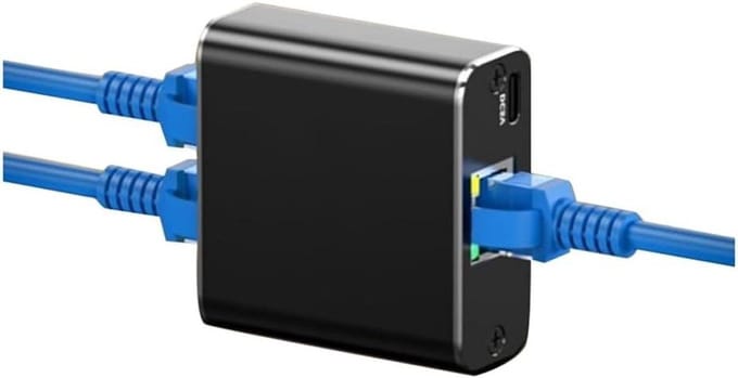 Ethernet Splitter - Netwerk Adapter - Internet Delen - Dubbele Poort - 10 x 5 x 20 cm - Zwart