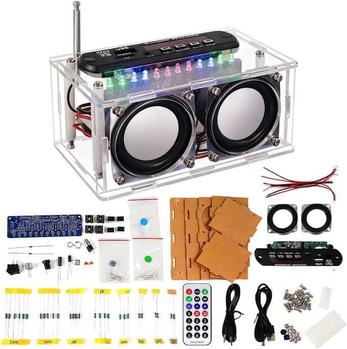 Elektronische Luidspreker - Radio Bouwpakket - Doe Het Zelf - Spraakgestuurde LED - 8 x 14 x 20 cm - Transparant