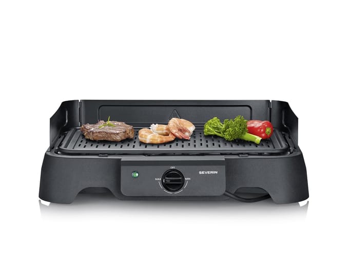 Severin PG 8595 Tafelgrill – 2000 W – Aluminium Grillplaat – Glad & Geribbeld – Zwart