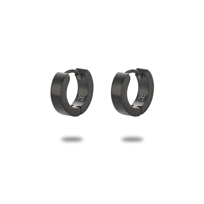 Twice As Nice Oorbellen in edelstaal, oorring, 12 mm, mat, zwart