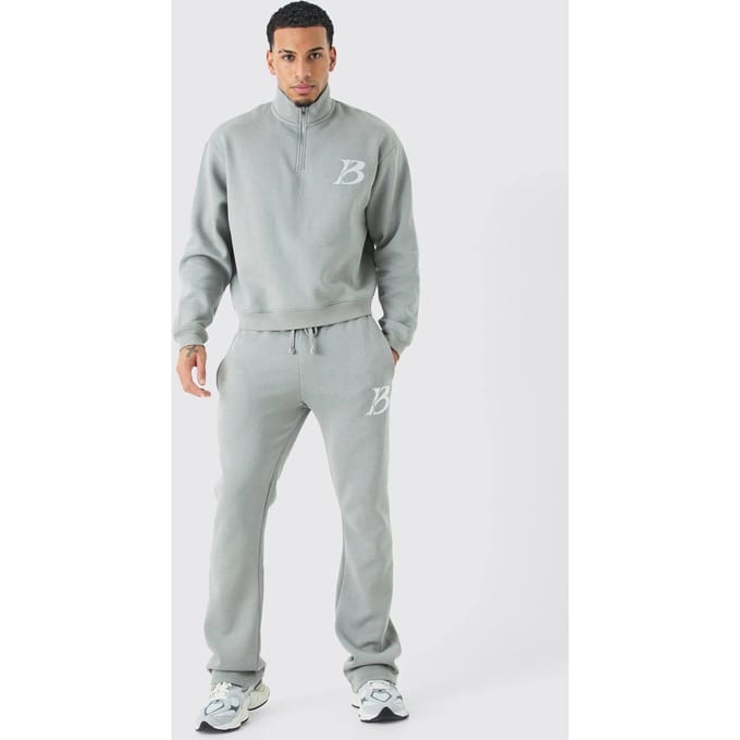 Oversized Boxy B 1/4 ritssluiting gestapeld trainingspak | Charcoal | Size Medium
