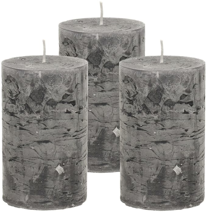 Atmosphera Stompkaars/cilinderkaars - 3x - antraciet - 5 x 8 cm - klein rustiek model